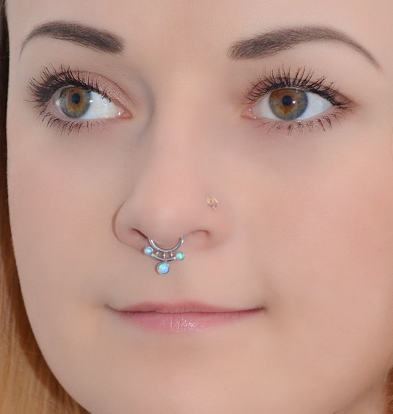 Daith jewelry Nipple piercing Septum jewelry Nipple jewelry ring Opal Septum Ring Daith earring 16 gauge Daith hoop