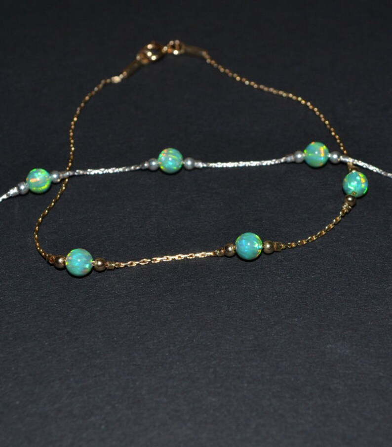 Green Opal Bead Bracelet Silver Green Opal bracelet Dainty Etsy