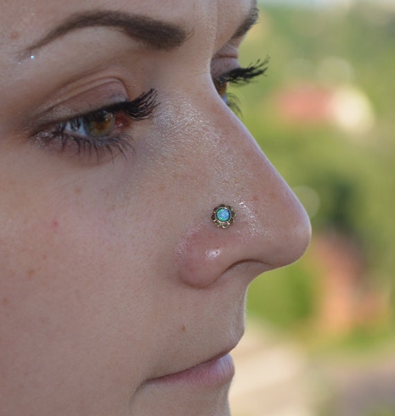 18g Opal Stone Nose Hook Stud Argento Oro Gioielli Gioielli per il corpo Cerchietti e perni da naso 