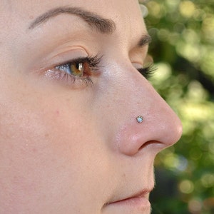 Gold Nose Stud, Blue Opal Nose piercing, Tragus earring, Helix earring stud, Cartilage stud, Nose ring, Conch piercing 20 gauge image 2