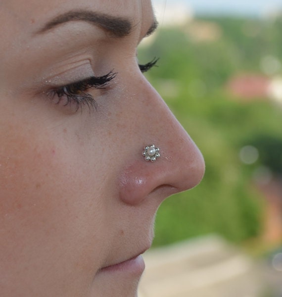 White Golden Ariel's Pearl Shell L-Shaped Nose Ring - Rebel Bod