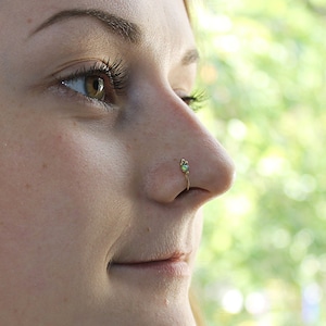 Gold Nose Ring 2mm Green Opal, Nose piercing 20 gauge, Septum jewelry, Helix earring, Cartilage hoop, Tragus ring, Conch piercing, 20g Rook