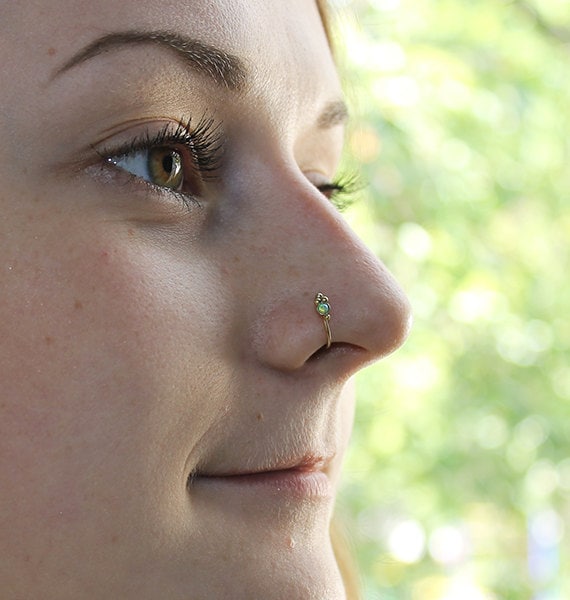 Solid Titanium Opal Nose Ring White Opal Nose Stud L 18G 20G Rose Gold Tone  Ring | eBay