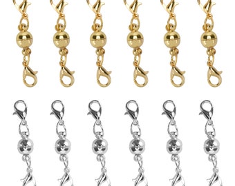 Set of 12 Pcs Gold Color and Silver Color Ball Tone Magnetic Lobster Clasps for Jewelry Necklaces Bracelets 6 Pcs Gold and 6 Pcs Sliver