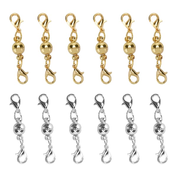 Set of 12 Pcs Gold Color and Silver Color Ball Tone Magnetic Lobster Clasps for Jewelry Necklaces Bracelets 6 Pcs Gold and 6 Pcs Sliver