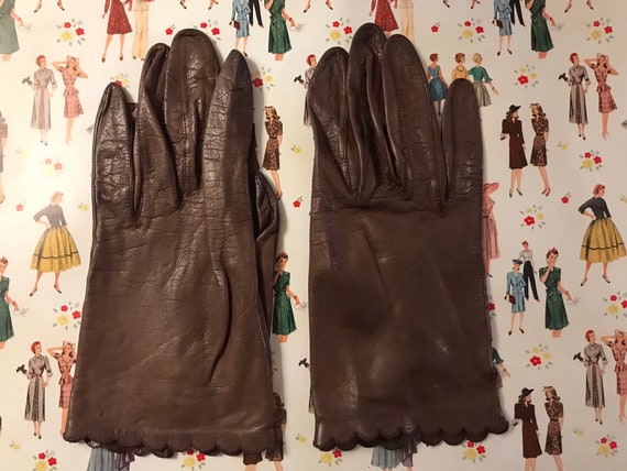 Vintage 60's Brown Leather Driving Gloves / size … - image 2