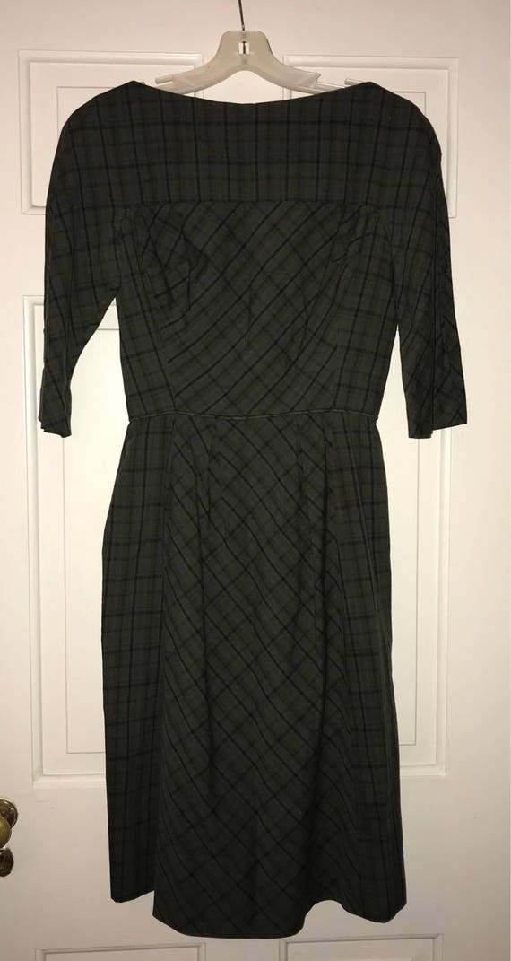 Vintage 50's Handmade Green Plaid Dress / size xs… - image 1