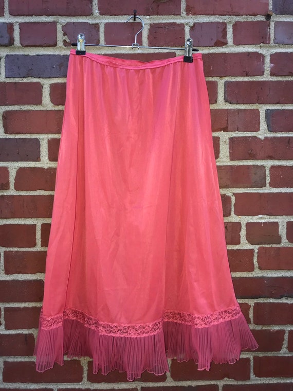 Vintage 60's Coral Pink Nylon Slip / size medium … - image 1