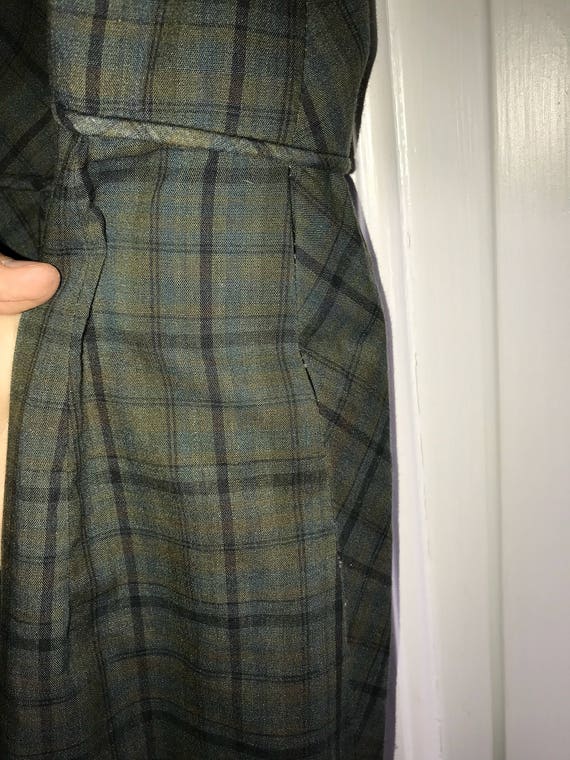 Vintage 50's Handmade Green Plaid Dress / size xs… - image 3