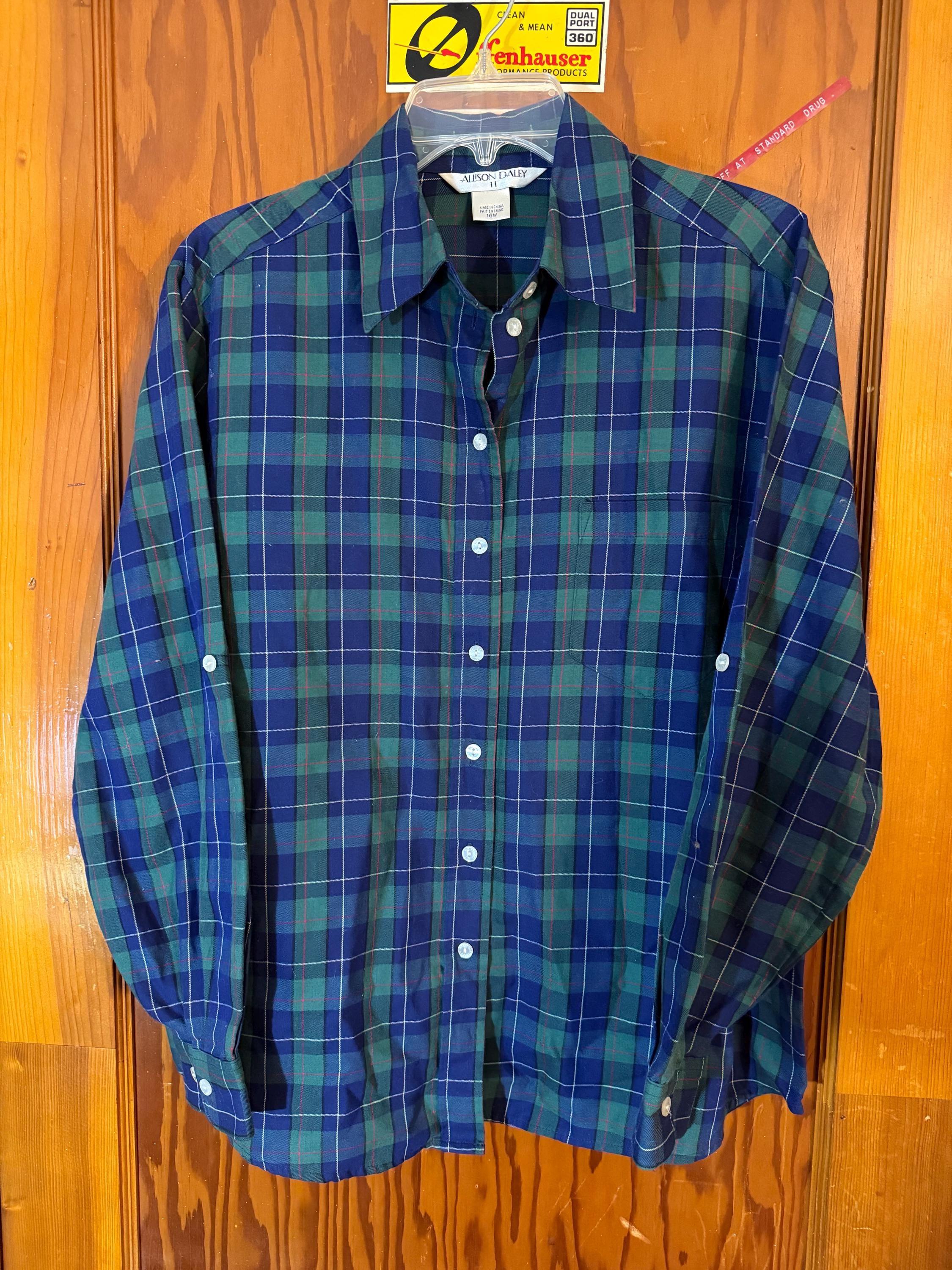 VTG 80’s Blue and Green Plaid Button Down / size 16W / by Allison Daley II