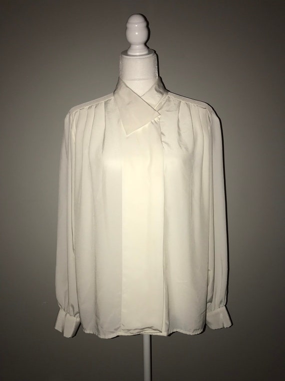 Vintage 80's White Polyester Blouse / size 10 / by | Etsy