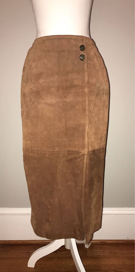 Vintage 90's Long Brown Leather Skirt / size 10 /… - image 1