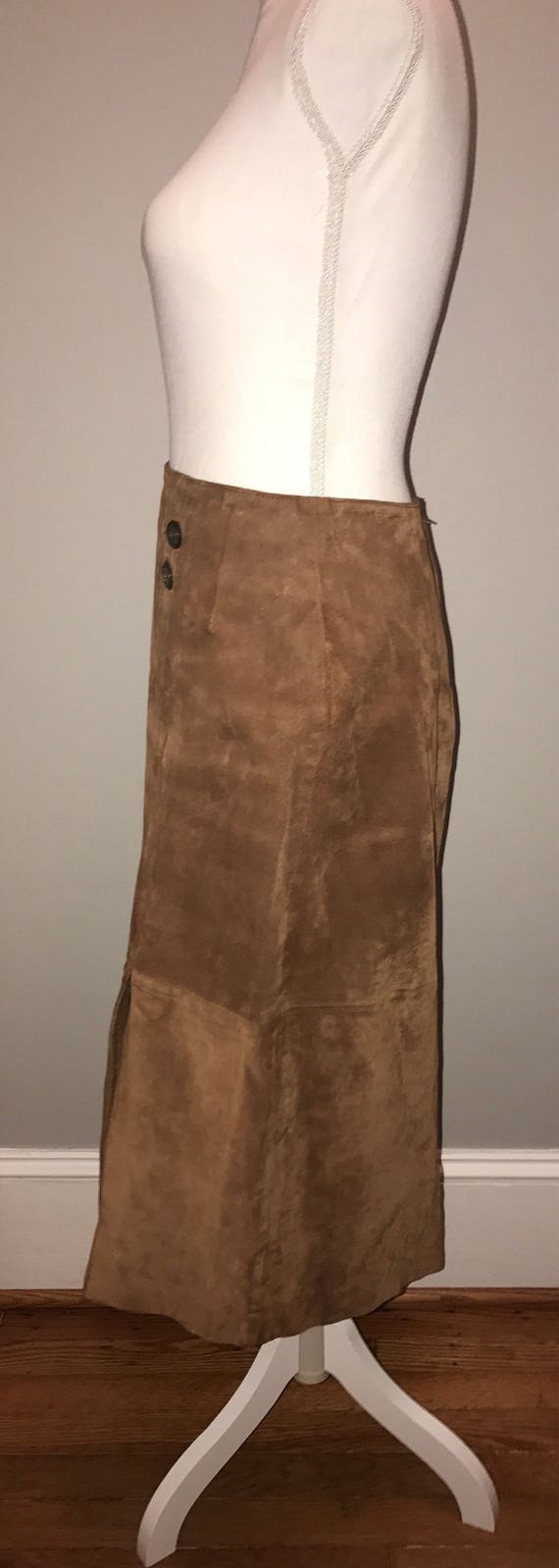 Vintage 90's Long Brown Leather Skirt / size 10 /… - image 3
