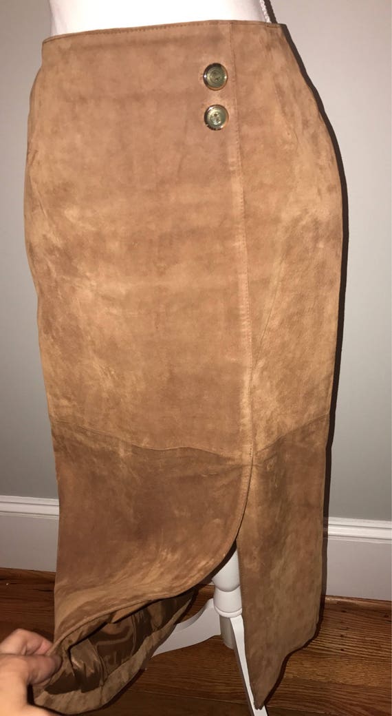 Vintage 90's Long Brown Leather Skirt / size 10 /… - image 4