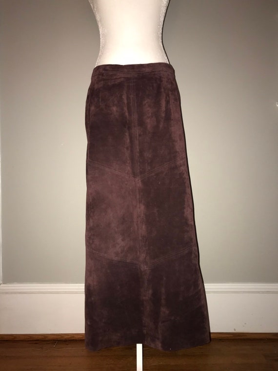Vintage 90's Chocolate Brown Leather Long Skirt /