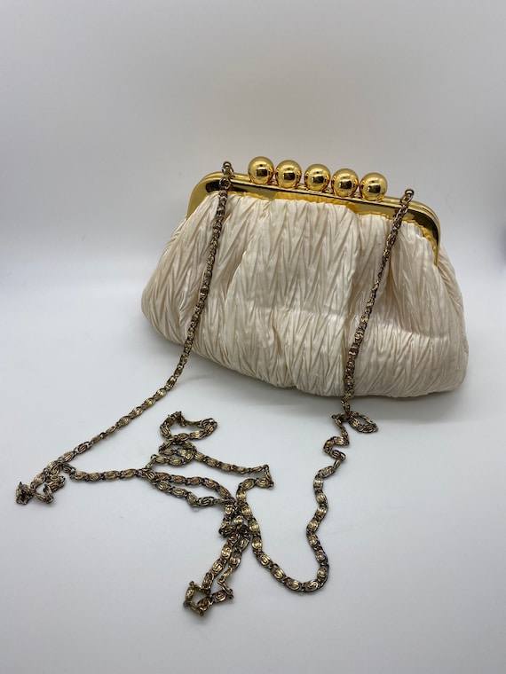 Vintage 80's White and Gold Long Strap Purse / by 