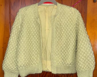 VTG 50s Butter Yellow Cardigan / size adult S or child L / Handmade