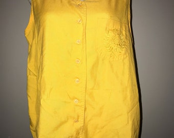 Vintage 1990 Bright Yellow Button Down / size large / by Style & Smile