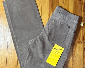 VTG 90&#39;s Deadstock Taupe Suede Straight Leg Pants / size 14 / by Carla New York