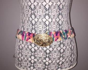 1980s Vintage Purple Snakeskin Belt With Gold Buckle (large  display picture 1