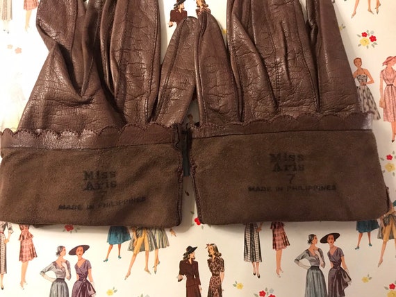 Vintage 60's Brown Leather Driving Gloves / size … - image 5