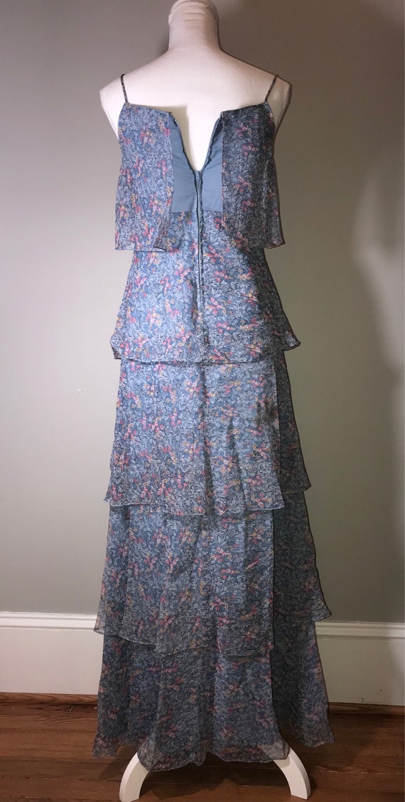 Vintage 70's Floral 5 Tier Spaghetti Strap Dress … - image 4