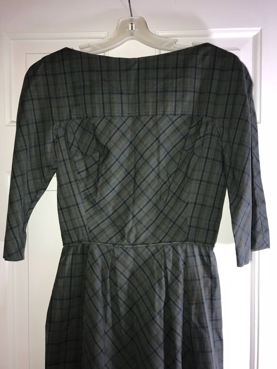 Vintage 50's Handmade Green Plaid Dress / size xs… - image 2