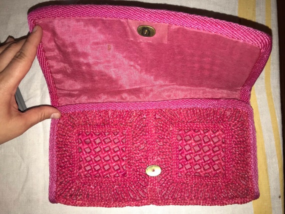 Vintage 70's Fuchsia Rattan Clutch / by Miller & … - image 2
