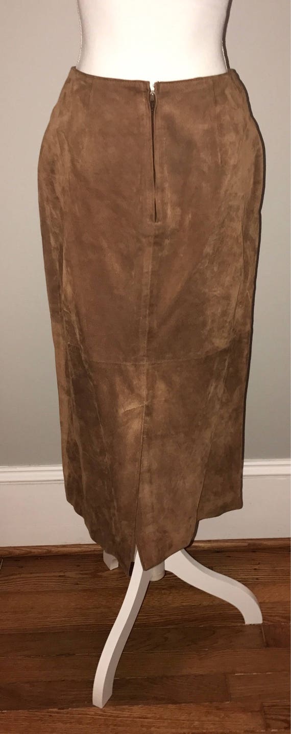 Vintage 90's Long Brown Leather Skirt / size 10 /… - image 2
