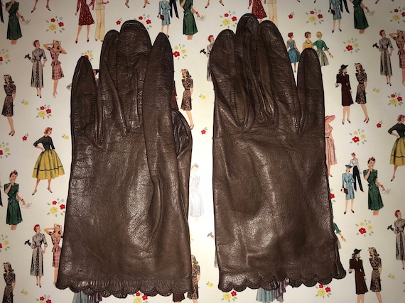 Vintage 60's Brown Leather Driving Gloves / size … - image 1