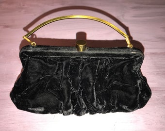 Sac de soirée vintage des années 40 en velours avec poignée en métal