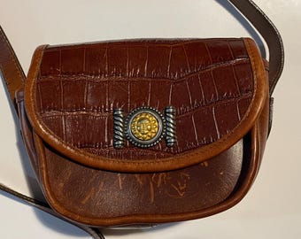 Bolsa transversal pequena de couro marrom VTG anos 90 / por Brighton