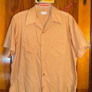VTG 70&#39;s Light Brown Button-down / size large 16-16 1/2 / by Towncraft Plus