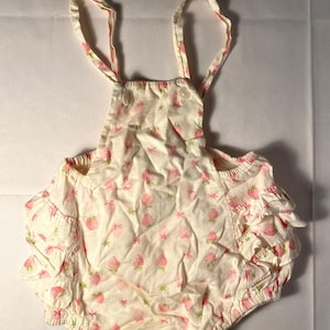VTG 50&#39;s Strawberry Cotton Infant Overalls with Ruffles