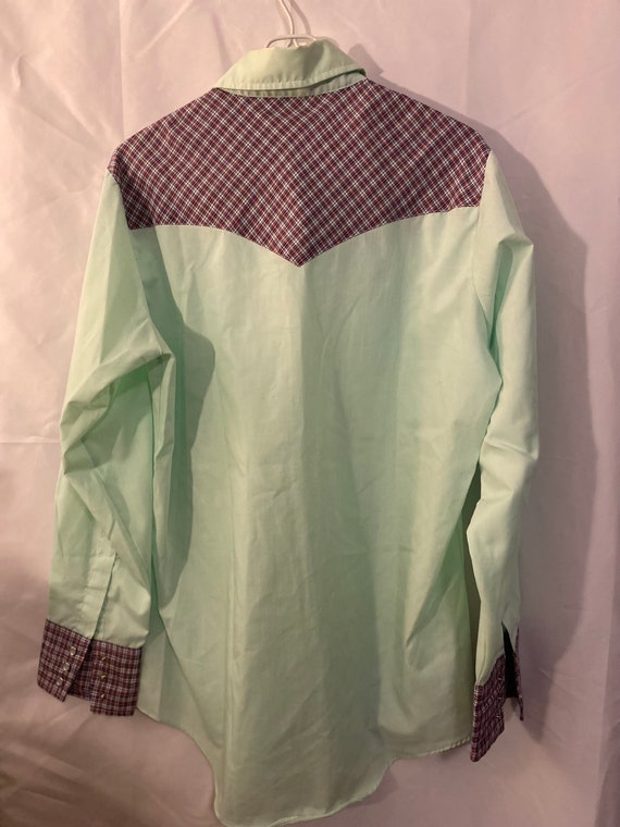 Vintage 70's Mint Green Western Shirt Extra Long … - image 5