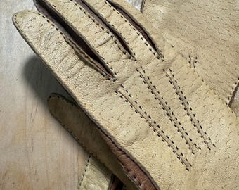 Guantes de conducción de cuero marrón y beige VTG de los años 60