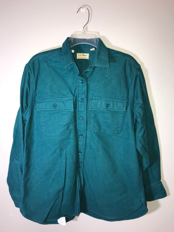 Vintage 1992 Teal Cotton Button Down / size 12 / by LL Bean | Etsy