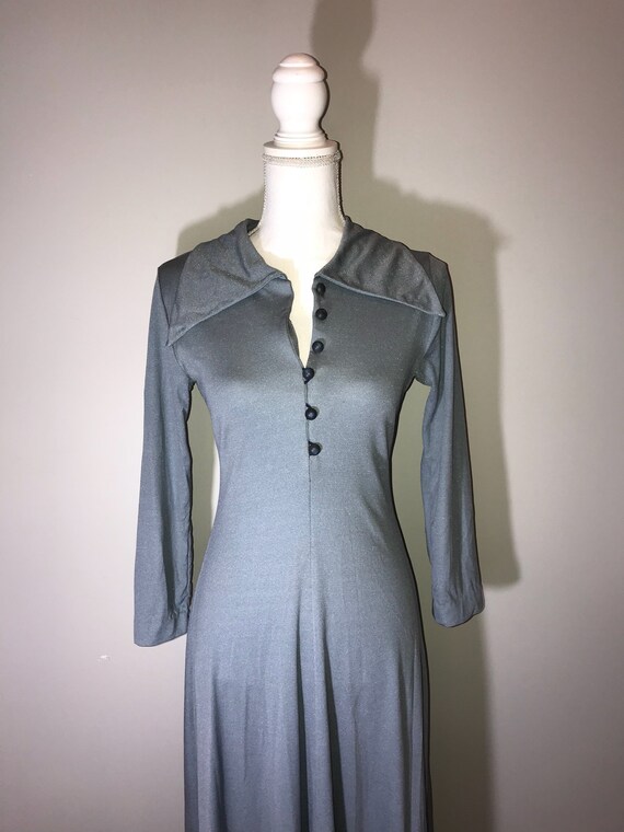 Vintage 70's Long Sleeved Blue/Gray Polyester Dre… - image 3