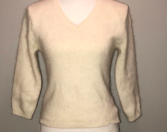 Vintage 90&#39;s Beige Angora Sweater / size medium / by Reference Point