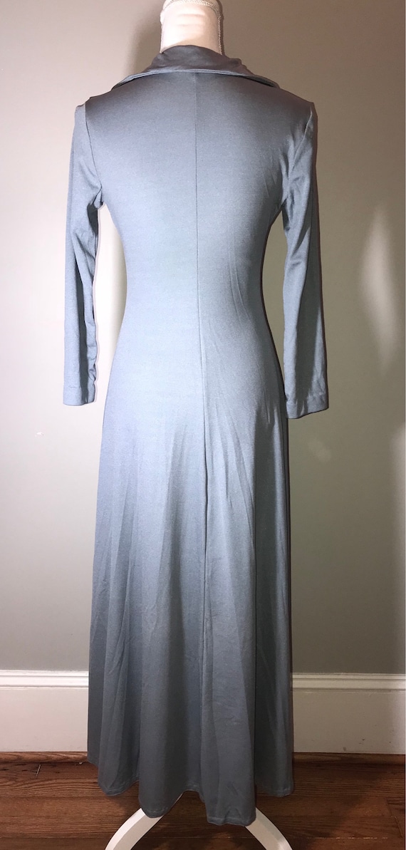 Vintage 70's Long Sleeved Blue/Gray Polyester Dre… - image 5