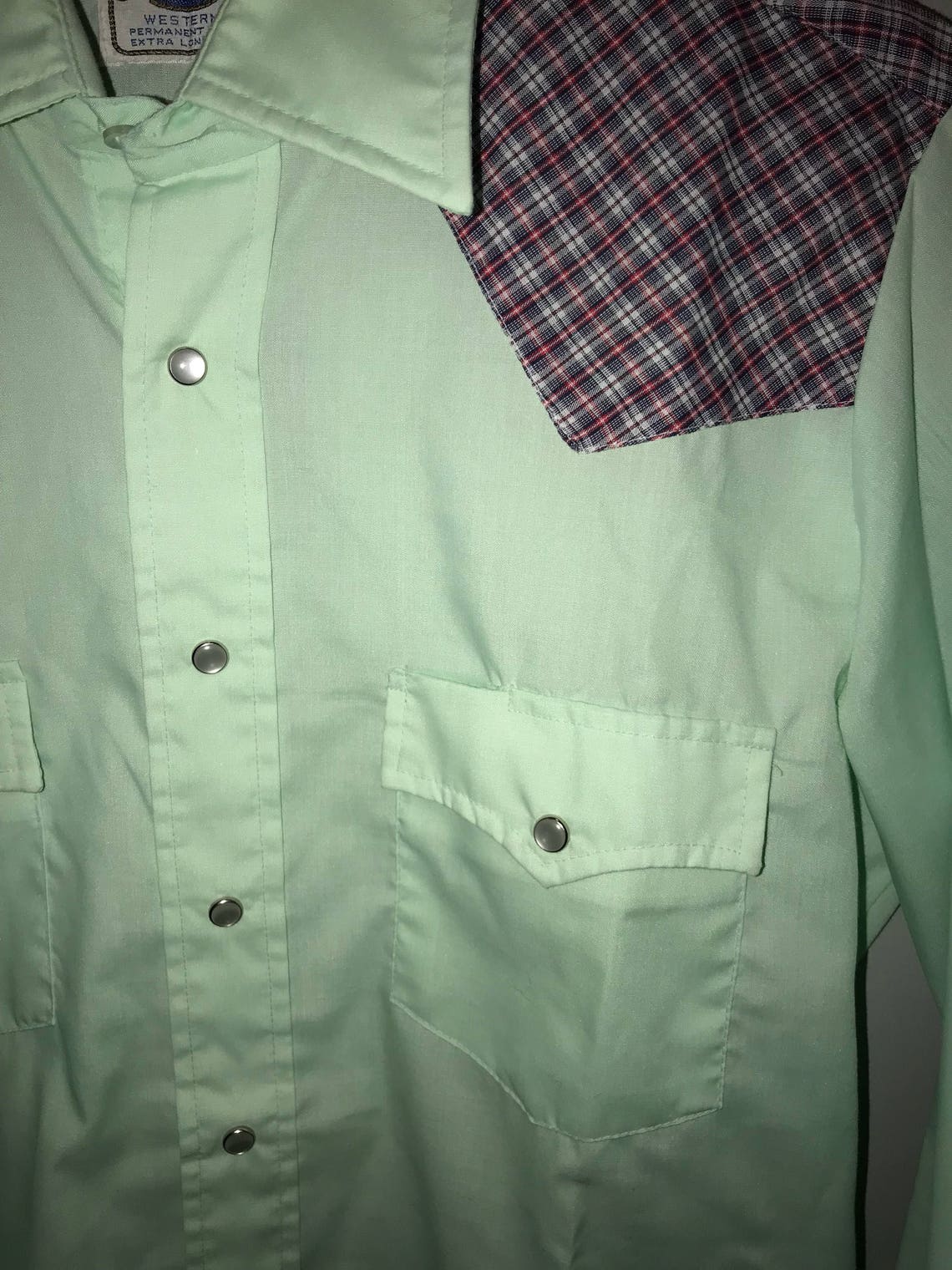 Vintage 70's Mint Green Western Shirt Extra Long Tails / - Etsy