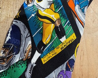 VTG 90&#39;s Cartoon Football Themed Silk Tie