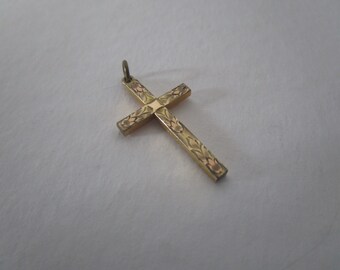 Antique Engraved Gold Filled Christian Cross Necklace Pendant