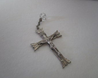 Antique Fancy Sterling Silver Crucifix Cross Necklace Pendant