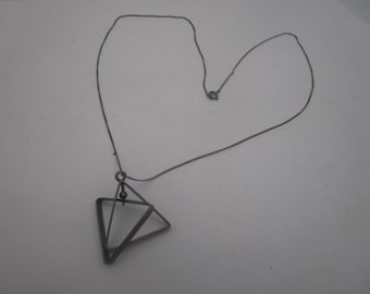 Mid Century Modern Sterling Silver Chain Necklace w/ Double Triangle Pendant
