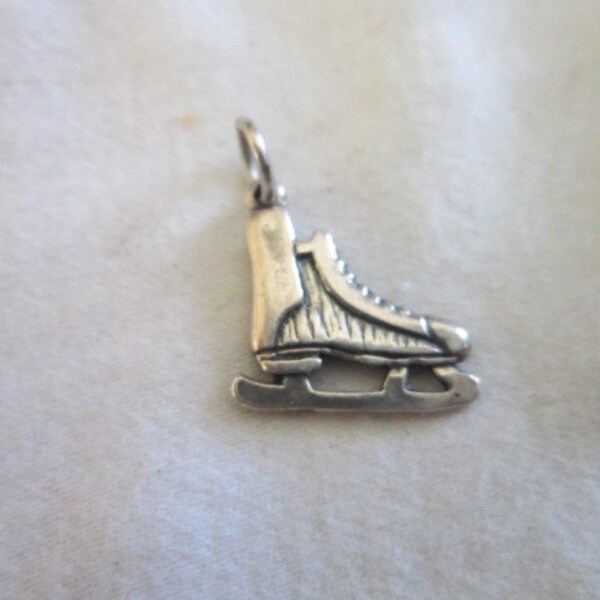 Antique Sterling Silver Full Bodied Ice Figure Skate Charm for Charm Bracelet - Artist Signed