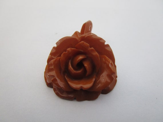 Antique Marigold Bakelite Rose Necklace Pendant