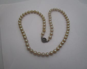 Antique Faux Glass Pearl Necklace with Sterling Silver Clasp