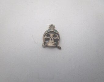 Vtg Sterling Silver & Inlaid Turquoise Skeleton Skull Charm or Pendant