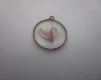 Antique Gold Filled Pocket Watch Fob Fly Fishing Fly encased in Glass